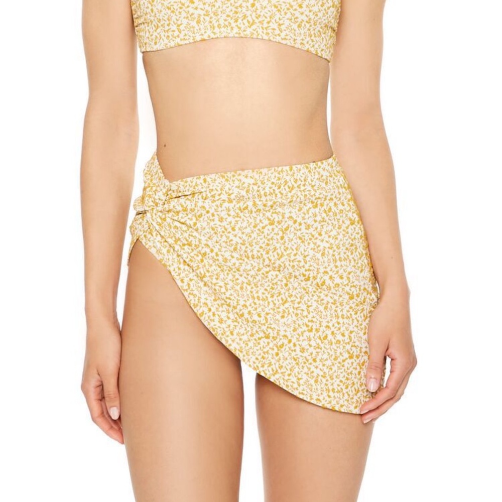PQ Swim agua bendita Camila Coelho Yellow Floral Mini Skirt cover up tie acacia